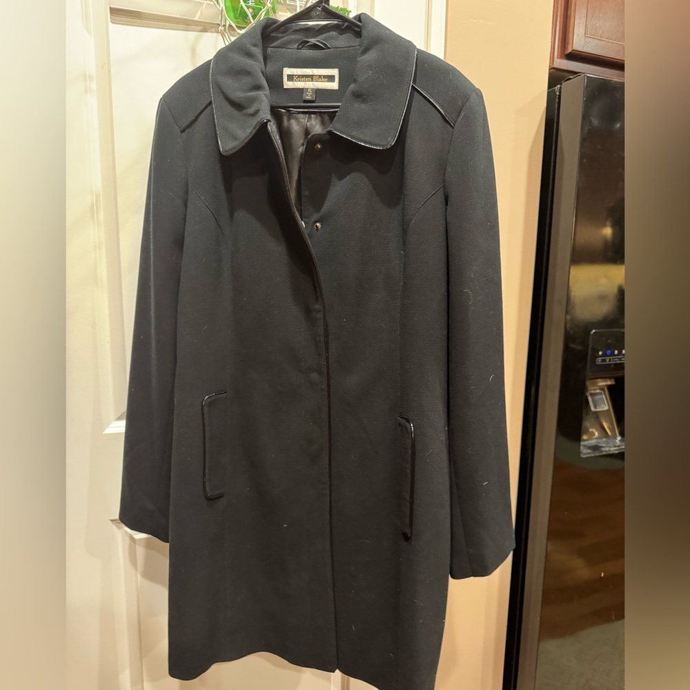 Kristen Blake Classic Black Women's Coat XL long trench winter buttons jacket